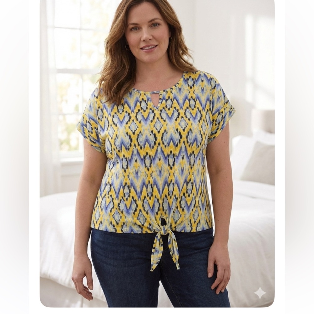 Kim Rogers Yellow and Blue Geometric Blouse